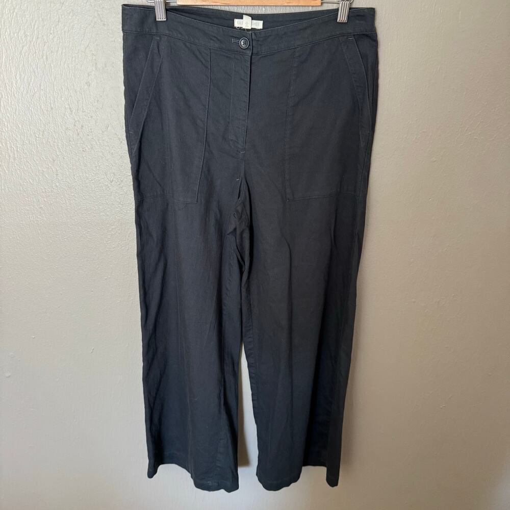 EILEEN FISHER Twill Organic Cotton Wide Leg Crop Pant in Black Size 10 casual